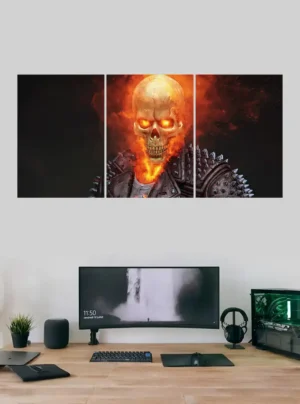 “Ghost Rider HD Wall Art – Flaming Skull Superhero Split Poster