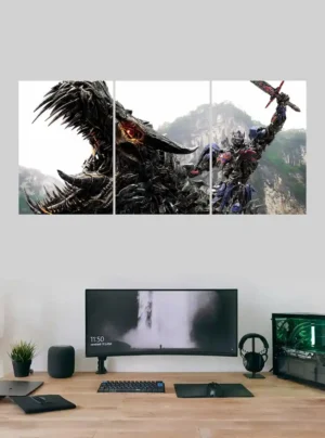 “Optimus Prime Action Poster – Dragon Battle HD Wall Decor Split Poster