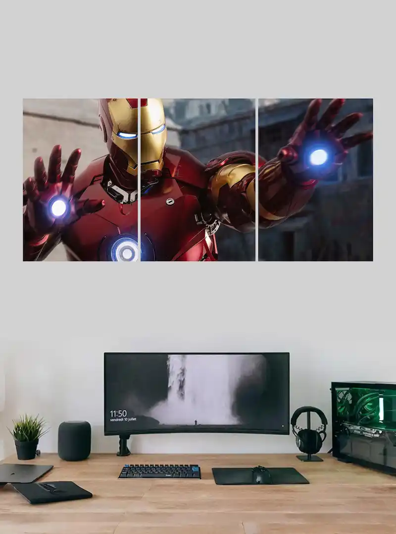 “Iron Man HD Wall Art – Marvel Superhero Split Poster for Bedroom