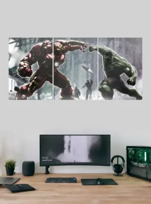 “Hulk vs Iron Man Split Poster – Epic Marvel Superhero Battle Wall Poster