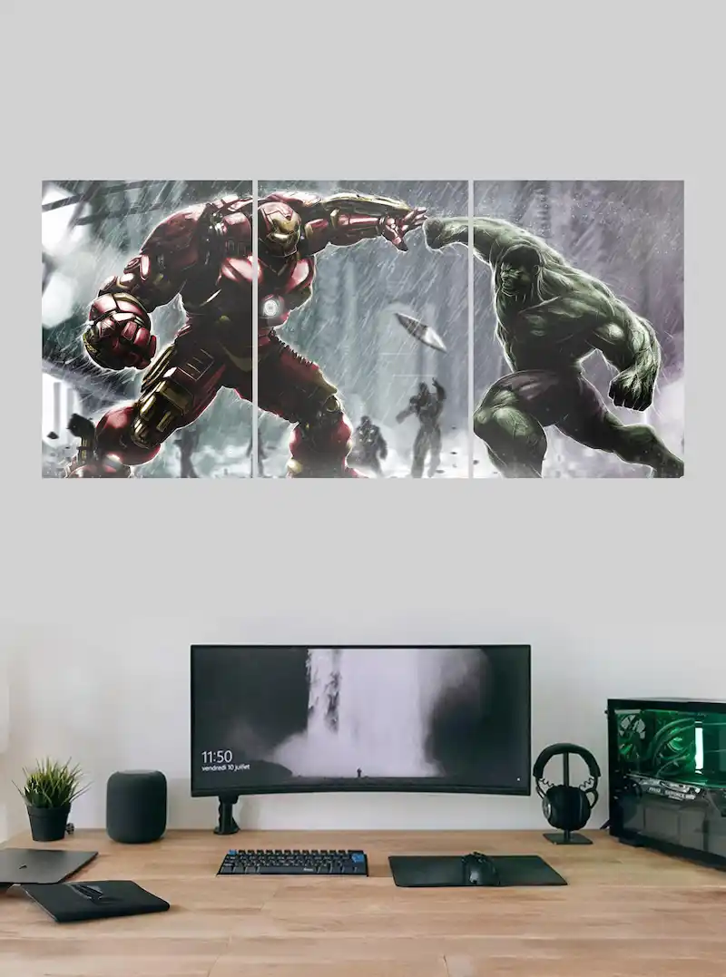 “Hulk vs Iron Man Split Poster – Epic Marvel Superhero Battle Wall Poster